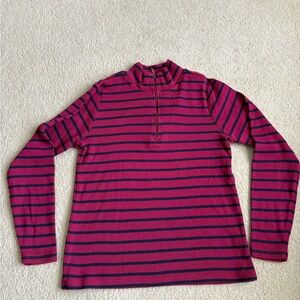 L.L. Bean Pink and Navy Striped Jacket Top Sweater Quarter-Zip